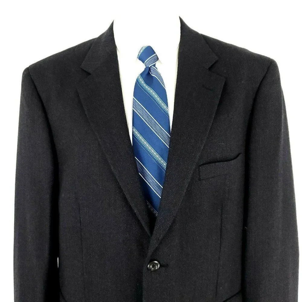 Pronto Uomo Lambswool‎ 2 Button Blazer 44R Gray Herringbone Sport Coat